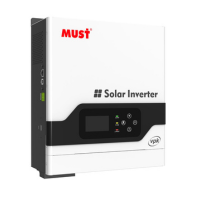 White Must inverter with a clean design, displaying the Must logo in front, along with a digital display. The inverter has a rectangular shape with rounded edges and mounting brackets on the side.